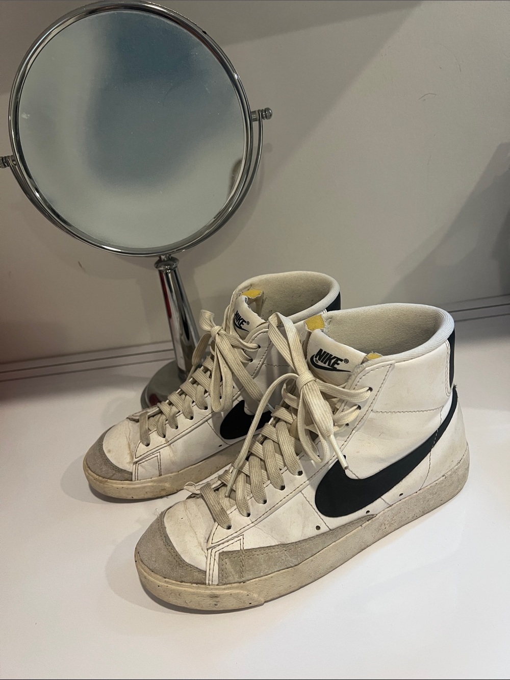 Used Nike White High-Top Sneakers with Black Swoosh